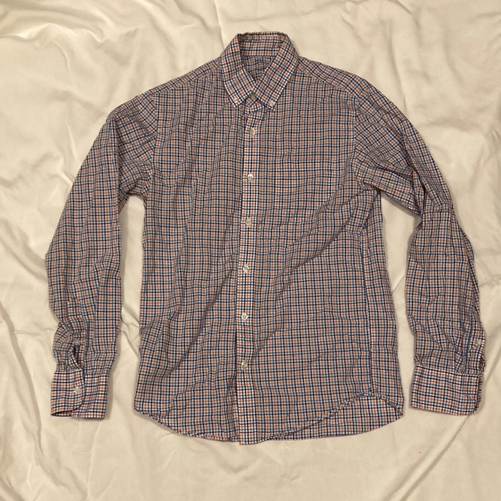 J Crew "Light Weight" Stripped Dress Shirt. Size Small. DAMAGED